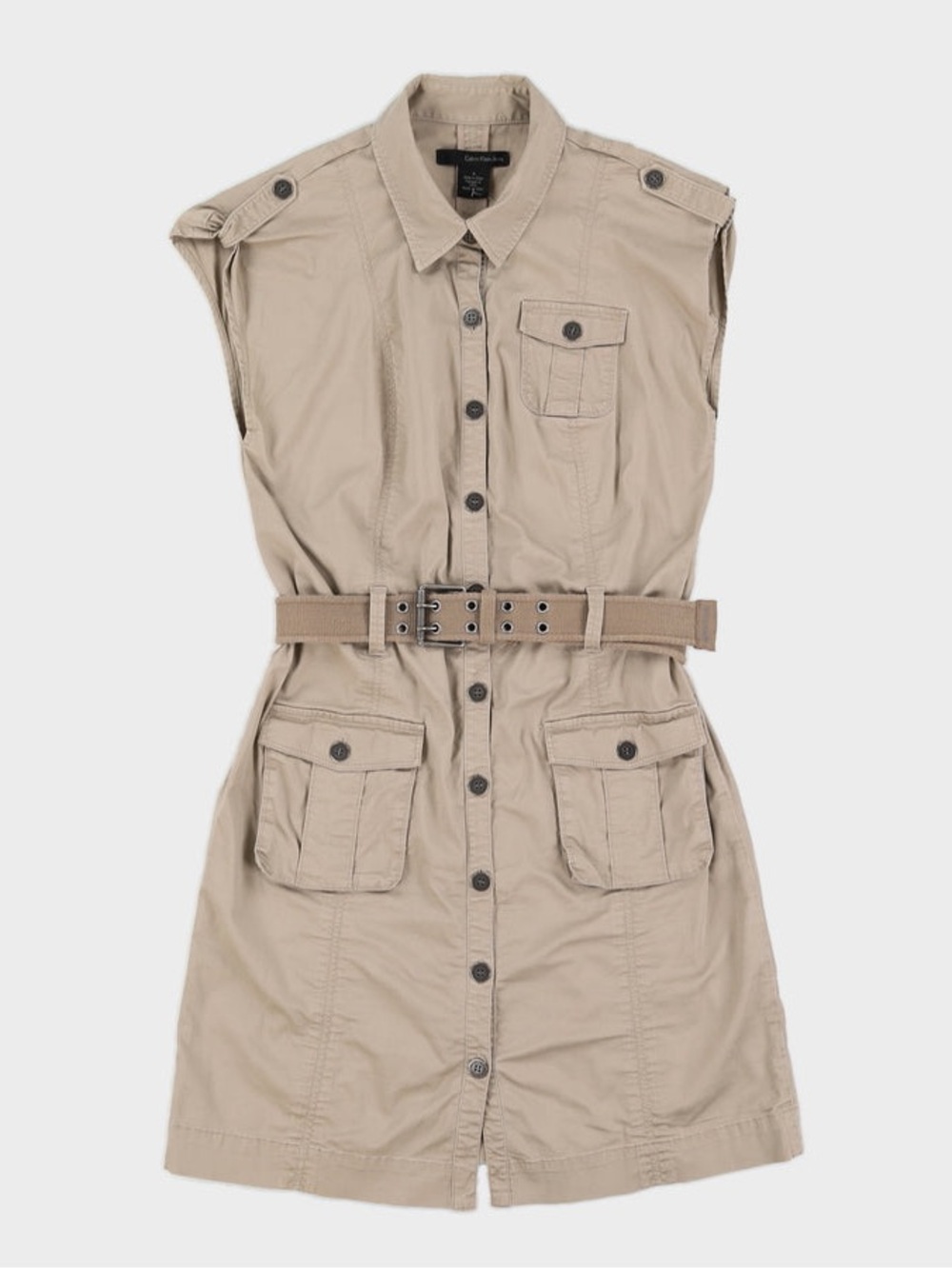 NWT Calvin Khaki Belted Sleeveless Dress | Size: Medium